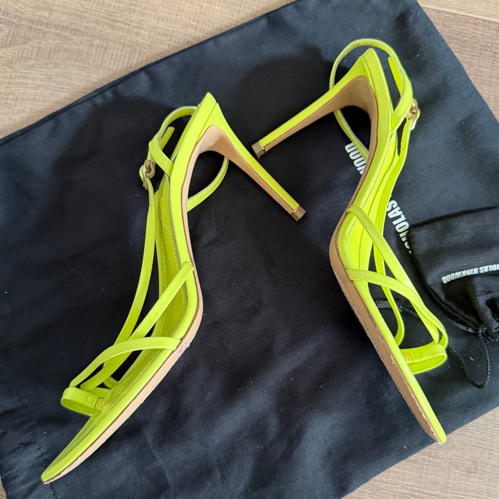 Nicholas Kirkwood Vibrant Citrus Yellow Lime Women 36.5 Italy Stiletto Strappy - Picture 5 of 12